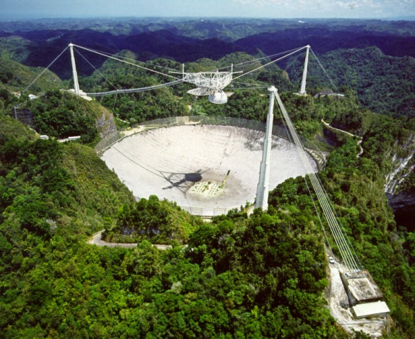 Il radio-mostro di Arecibo è sistemato in una depressione naturale e ha un diametro di 305 metri. Non può muoversi, ma quando qualcosa entra nel suo campo di “vista” è difficile che scappi. Fonte: NAIC - Arecibo Observatory