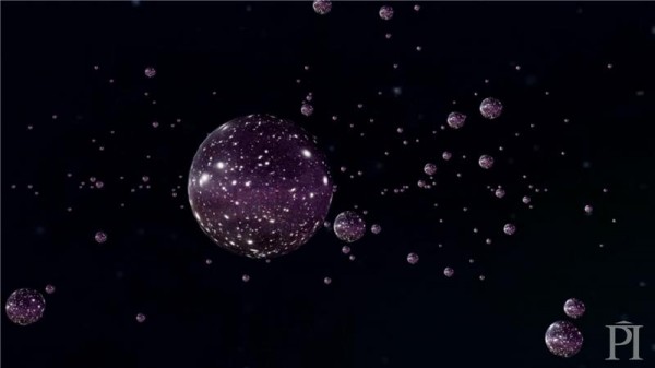 Una visione VERAMENTE e PURAMENTE fantastica di un vuoto quantico in cui sono “scritti” molti universi-bolla, originati dall’inflazione. Potrebbero scontrarsi? E se sì, potrebbero dare luogo a qualcosa di osservabile? Fonte: Perimeter Institute.