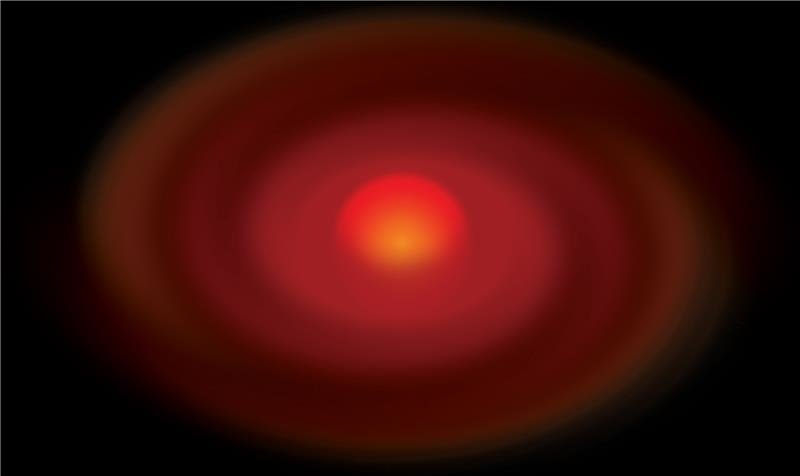 Una visione artistica di una proto-stella circondata dal disco di gas e polvere che la rifornisce di un po’ di litio originario, che in minima parte prende il posto di quello distrutto nel nucleo. Fonte: NASA/CXC/M.Weiss