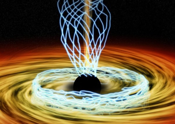 . Il campo magnetico vicino all'orizzonte deli eventi assomiglia a un intreccio di spaghetti più o meno ordinato e fluttuante.Fonte: M. Weiss/CfA