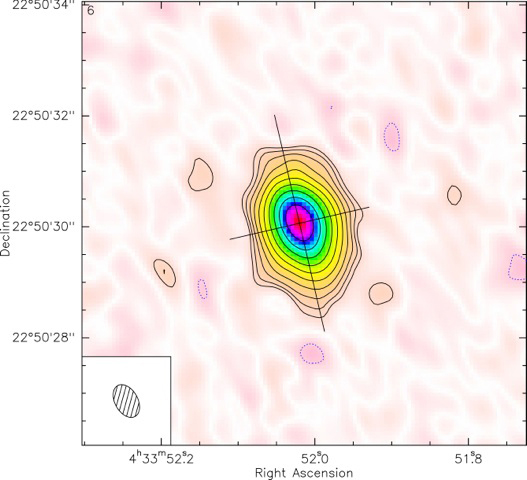 Un’immagine a falsi colori, ottenuta con un telescopio interferometrico sub-millimetrico, mostra il disco di gas e polvere che circonda Cl Tau. Fonte: Stephane Guilloteau/University of Bordeaux