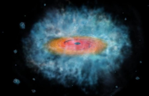 Una visione artistica che mostra la nascita di un seme di buco nero supermassiccio. Fonte: NASA/CXC/M. Weiss 
