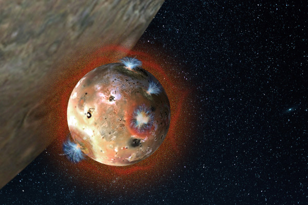Una rappresentazione artistica dell’atmosfera di Io, che collassa durante le eclissi giornaliere. Fonte: Southwest Research Institute.