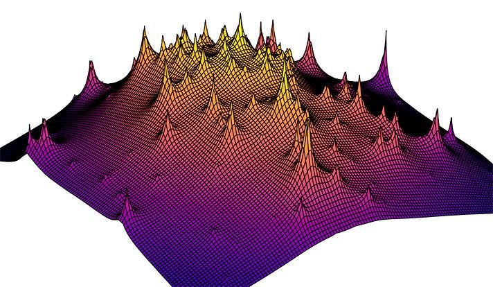 Una visualizzazione in 3-D della distribuzione di materia oscura in un lontano ammasso galattico, ottenuta attraverso le osservazioni di Hubble. Fonte: Yale University. 