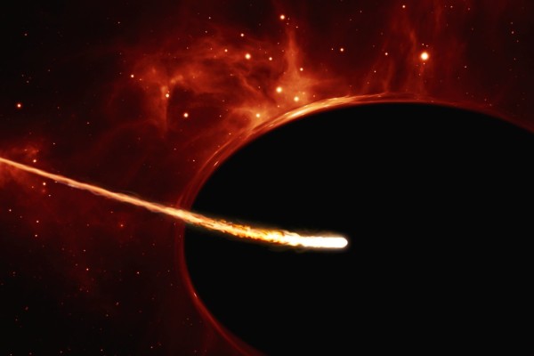 Rappresentazione artistica di stella che cade in un buco nero
