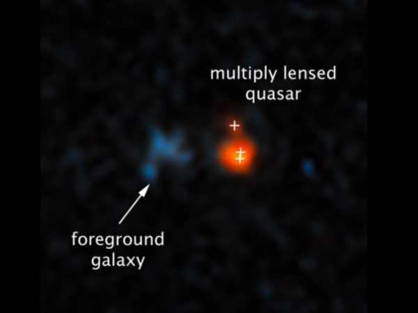 La galassia capace di inviare verso di noi la luce del quasar. A destra l'immagine tripla di uno degli attori più antichi dell'Infinito Teatro del Cosmo. Come non essere emozionati e orgogliosi di riuscire a vedere tutto ciò? Fonte: NASA, ESA, Xiaohui Fan (University of Arizona)